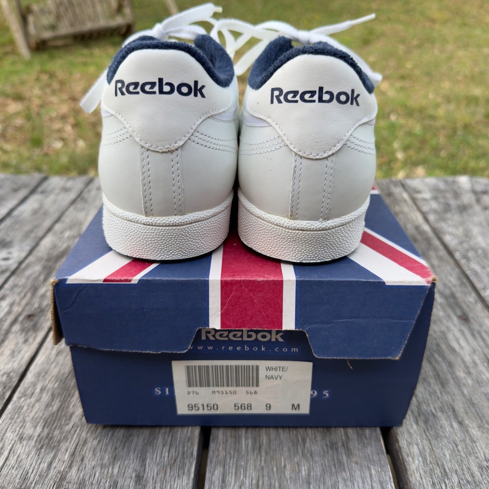 Reebok Classic Club C85 Mens White Navy Leather Low Top Sneakers 6-1330 Size 9